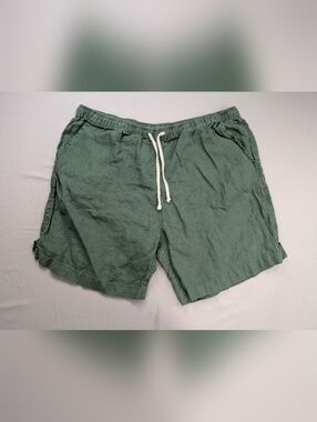 Alex Crane Bo Shorts Men 2XL Green 100% Linen Drawstring Comfort Breathable